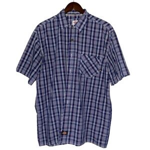Dickies Work Plaid Collared‎ Men L Button Short Sleeves Shirt Casual Relax Fit
